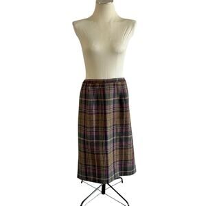 Vtg Y2K 2000s Wool Plaid Midi Skirt Sz 14 Academia Career Old Money Prep Grunge